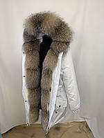 Женская зимняя белая парка, куртка с натуральным мехом блюфрост, 42-60 размеры