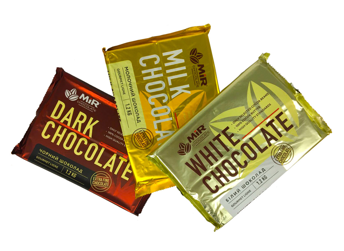Набір плиток шоколаду чорний, молочний, білий Mir по 1,2 кг ( тм МИР)