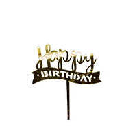 Дзеркальний топер Happy Birthday стрічка золото