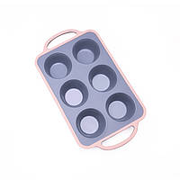 Силіконова форма для капкейків на 6 шт. СЕРА З РОЗОВИМ ПЛОТНА