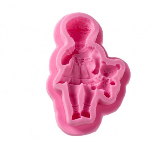 Молд силіконова Дівчинка з ведмедиком, фото 1