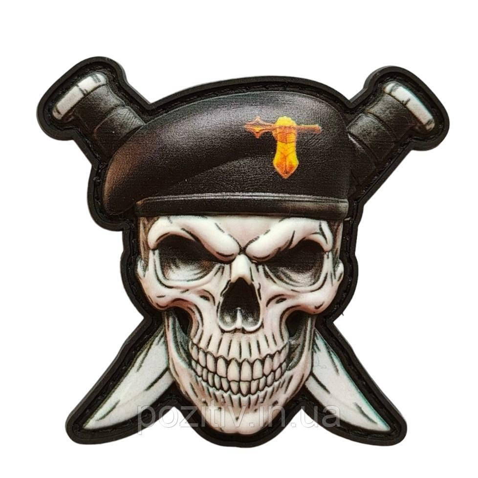 Шеврон на липучці череп у береті Танкові війська України, фото 1