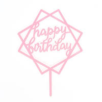 Топер пластиковий Happy Birthday квадратний рожевий