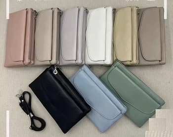 Гаманець сумочка жіноча 24*14 см на блискавці з довгим ремінцем зі штучної шкіри в різних кольорах Kabir