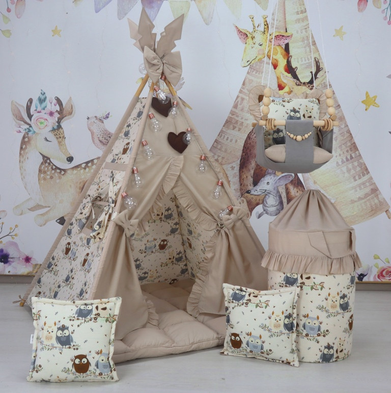 Дитячий Вігвам Совуня з килимком БОН БОН + кошик для іграшок + гойдалка. Повний комплект!, фото 1