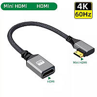 Кабель перехідник Mini HDMI — HDMI (M/F) 4К 2K 60 Hz, 20 см (Left)