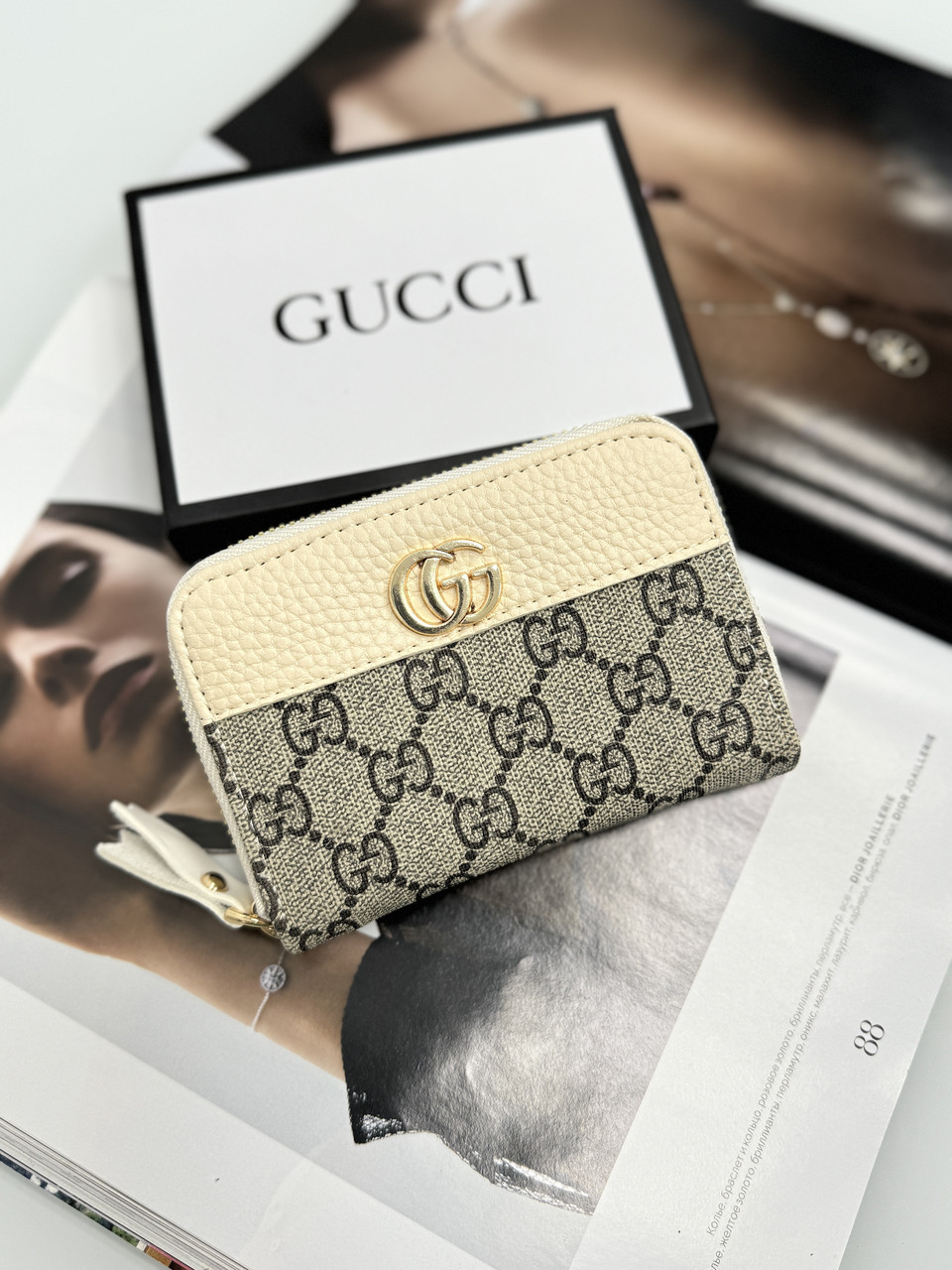 Гаманець Gucci жіночий Гуччі молочний міні