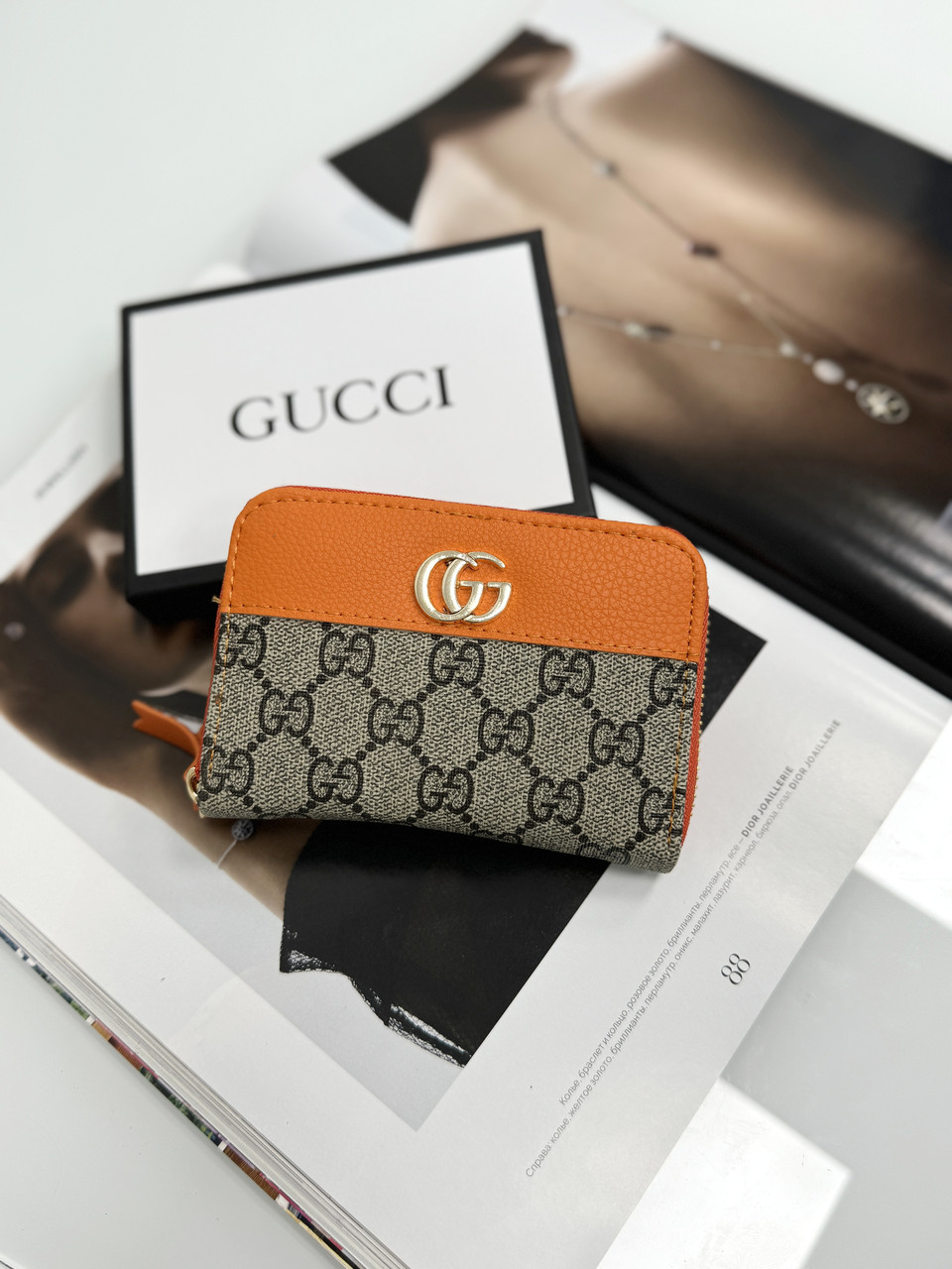 Гаманець Gucci жіночий Гуччі жовтогарячий міні