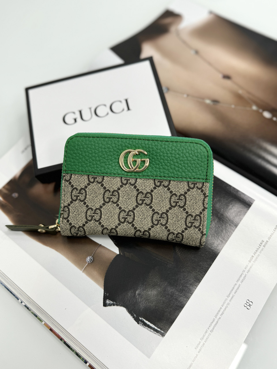 Гаманець Gucci жіночий Гуччі зелений міні, фото 1