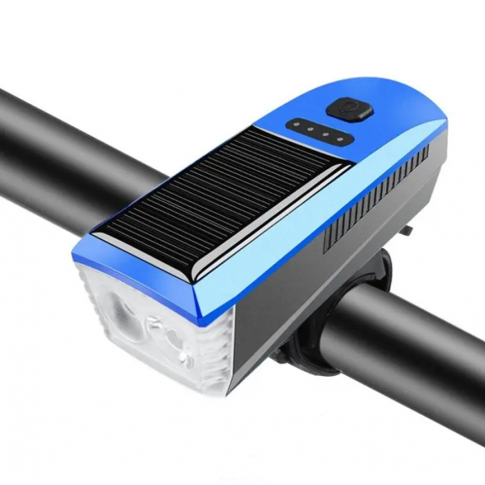 Ліхтар Велосипедний з сигналом акумуляторний і сонячною зарядкою FY-327 Синій