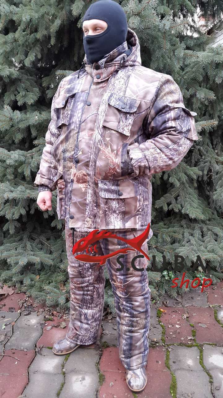 Зимовий камуфляжний костюм VERUS "Ліс Шишка" для рибалки та полювання утеплений на флісі (Мікрофібра)