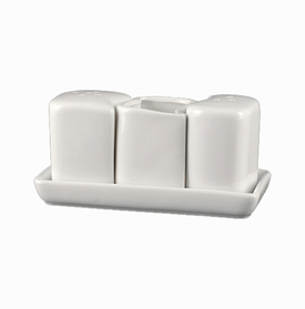 Набір для спецій сільничка, перечниця, підставка для зубочисток (Екстра біла)