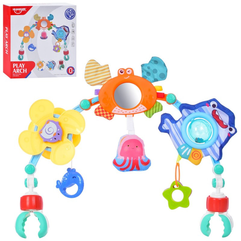 Підвіска на коляску HE0315, 48-36 см, дзеркало, брязкальце, підвіски 3 шт., фото 1