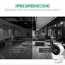 Відеоняня Swan Home Smart Eye V2.0 вебкамера нічного бачення відео няня з wifi камера спостереження поворот 360 градусів біла, фото 5