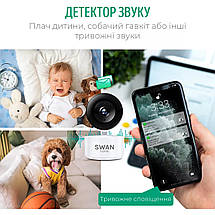 Відеоняня Swan Home Smart Eye V2.0 вебкамера нічного бачення відео няня з wifi камера спостереження поворот 360 градусів біла, фото 6