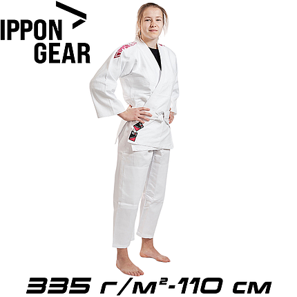 Кімоно для дзюдо дитяче з поясом біле для дівчаток Ippon Gear Future 2.0 Pink щільність 335 гр/м.кв. (110 см), фото 1