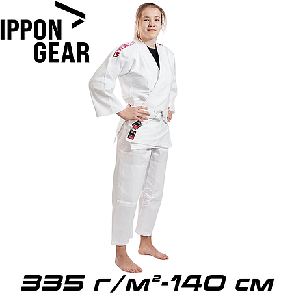 Кімоно для дзюдо дитяче з поясом біле для дівчаток Ippon Gear Future 2.0 Pink щільність 335 гр/м.кв. (140 см), фото 1