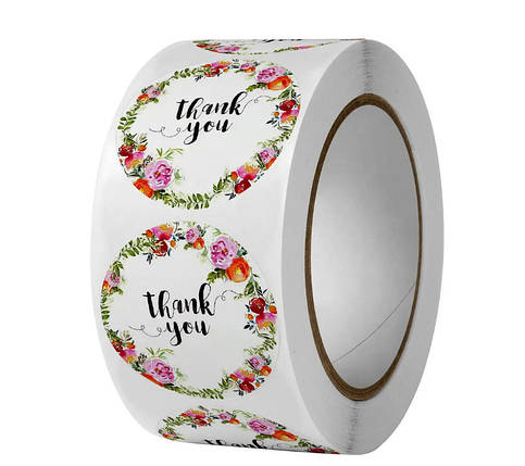Наклейка на бобіне кругла 2,5 см "Thank you" (10 шт), фото 1