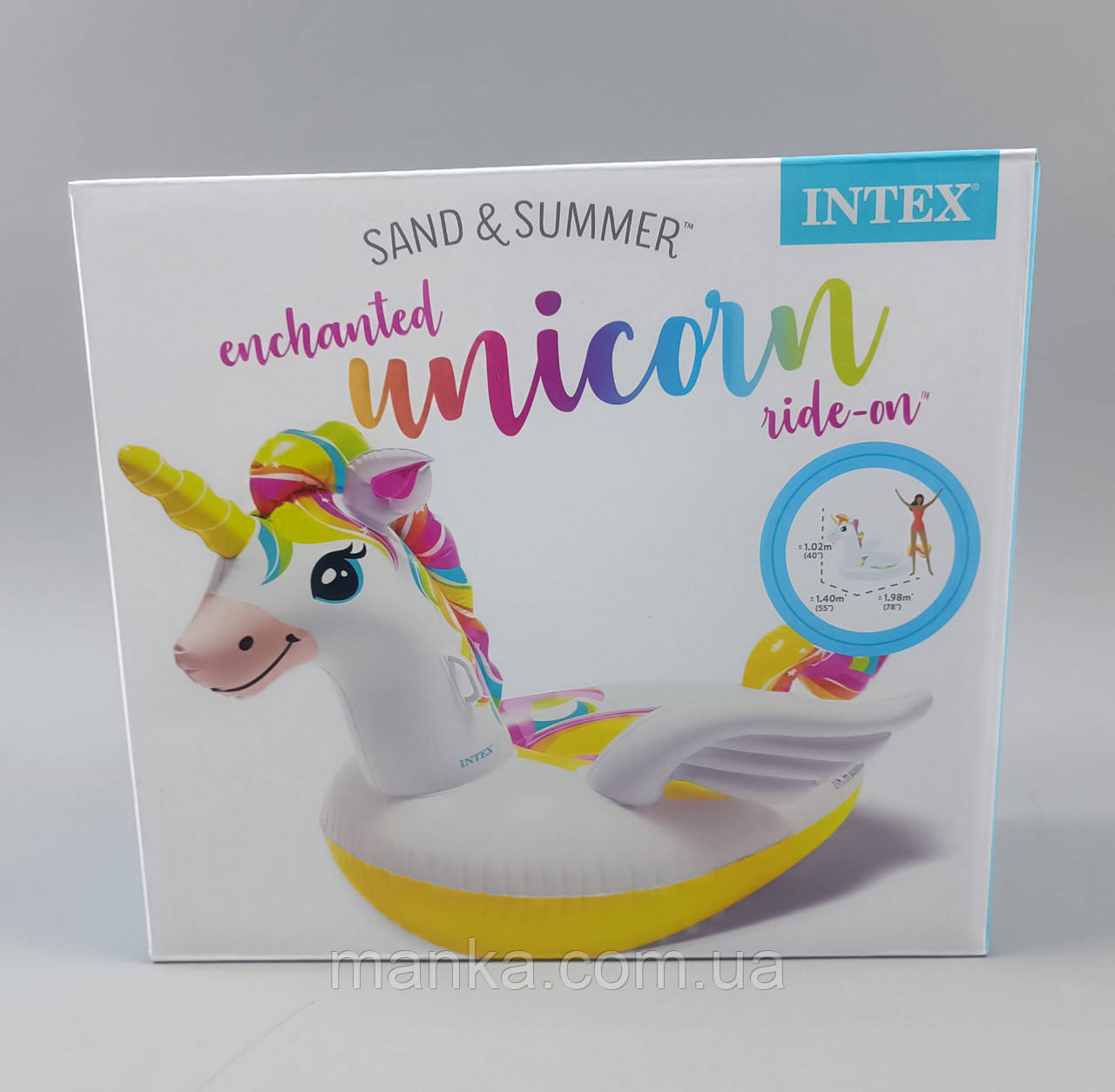 Дитячий надувний матрац іграшка Єдиноріг INTEX 57561 NP для відпочинку в басейні, розмір 201 на 140 на 97 см, фото 1