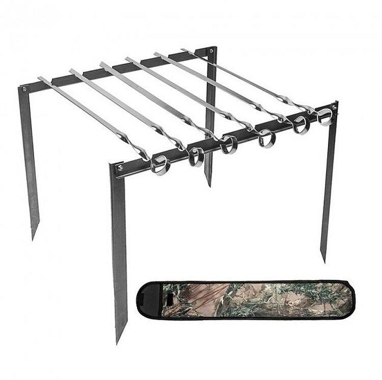 Набір плоских шампурів 6 штук з мангалом та чохлом, фото 1