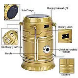 Ліхтарик акумуляторний кемпінговий із сонячною панеллю USB Powerbank SH-5800T, фото 4