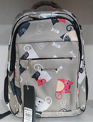 Ортопедичний рюкзак шкільний для дівчинки з принтом Котики та с кишенями Dolly 538 сірий