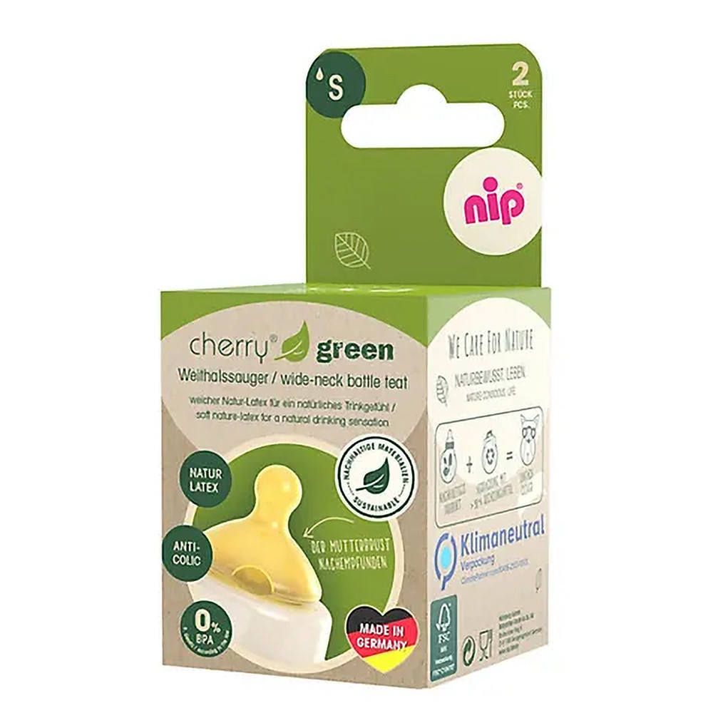 Соска латексна кругла повільний потік 0+ Nip Cherry Green 2 шт. (4000821330429)