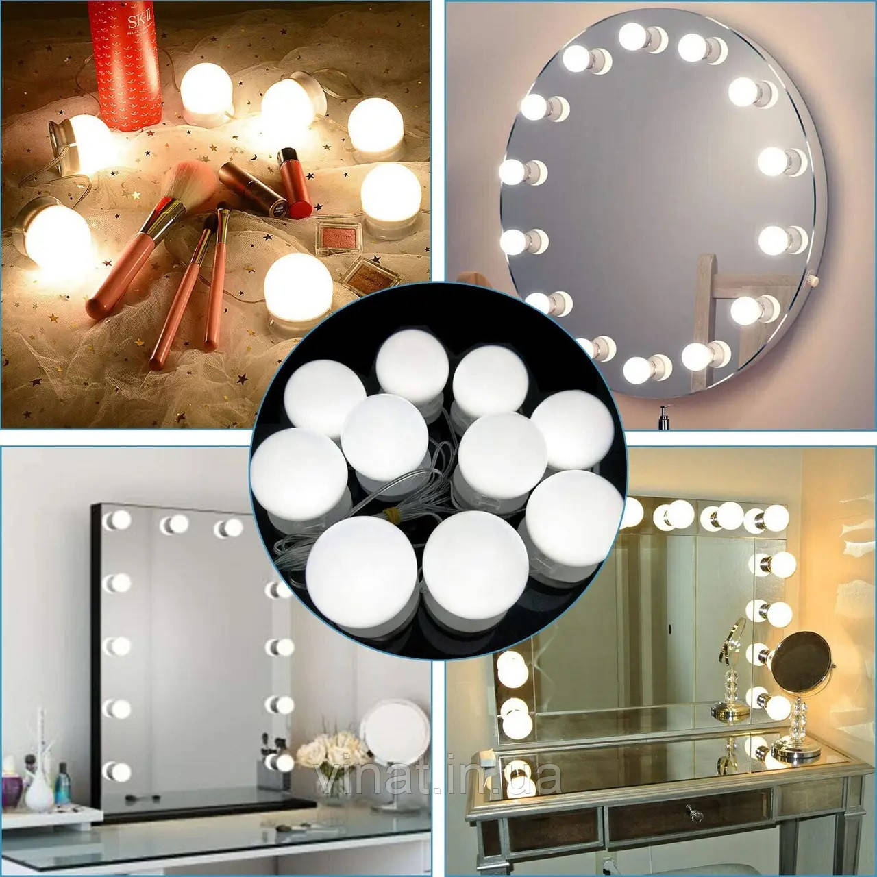 Підсвічування LED для дзеркала Vanity Mirror Lights, LED лампочки 10 шт з регулюванням яскравості