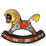 Іграшка дерев'яна коник ручної роботи Петриківський розпис 11х8 см У КВІТАХ Український сувенір, фото 5