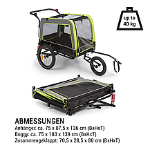 Причіп для перевезення собак KlarFit Husky Vario 2-в-1 Баггі для собак приблизно 240 л, Німеччина, фото 2
