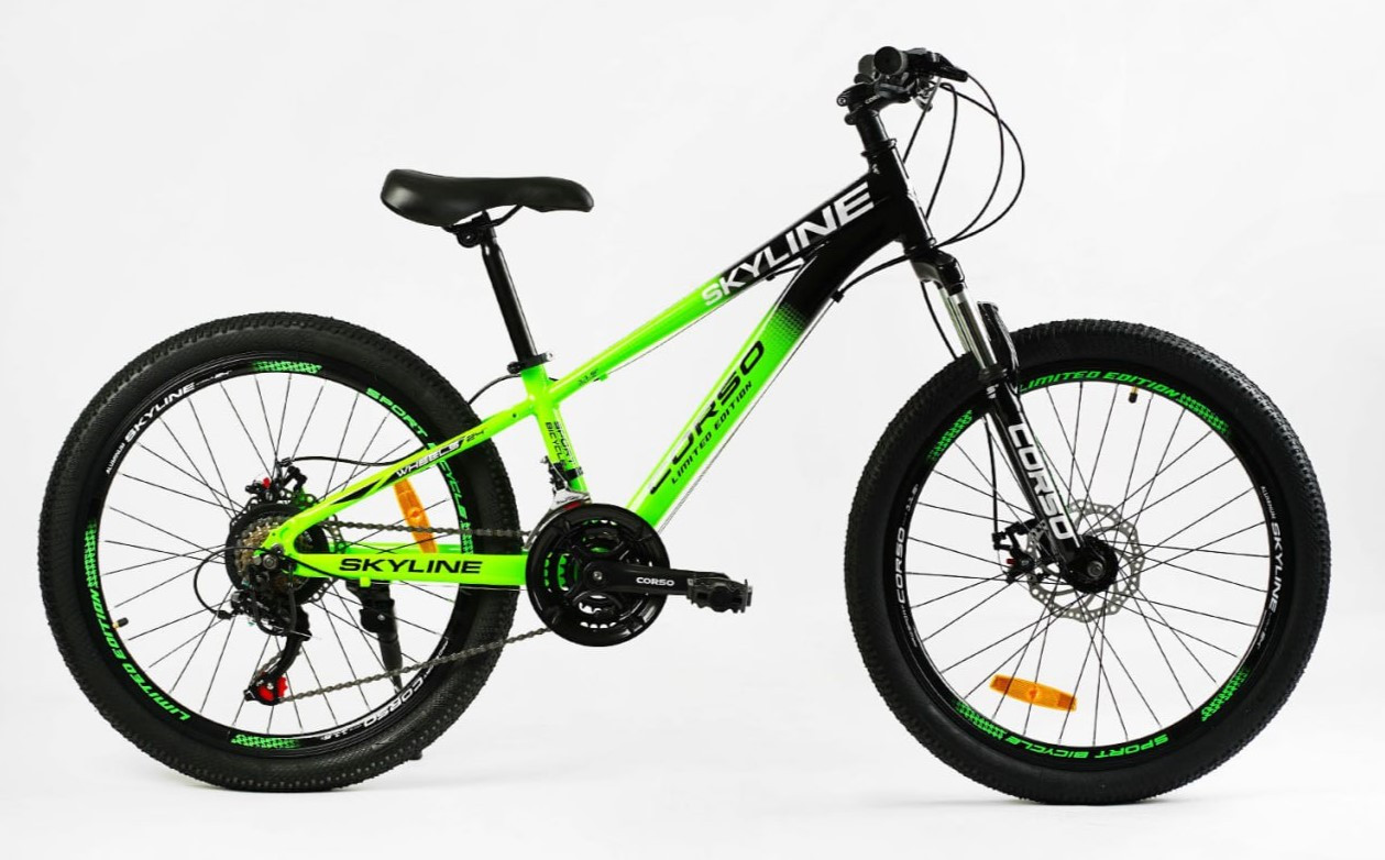 Підлітковий велосипед 24 AL CORSO «SKYLINE» SL-24055 алюміній 11", (К-Т SHIMANO) чорно-салатовий