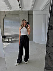 Жіночі модні літні штани палаццо літня костюмка люкс висока посадка базові повсякденні широкі штани OS