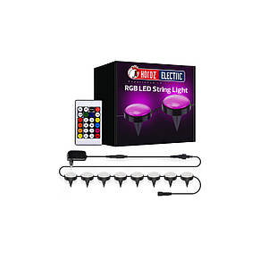 Гірлянда вулична електрична 24 лампи SMD LED RGB IP44 чорний 18 м, фото 1