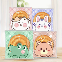 Пакетики асорті прозорі з малюнком Звірята з липкою стрічкою фасувальні 10х10х3 см набір 10 шт