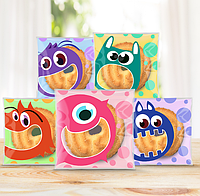 Пакети подарункові асорті Монстрики прозорі з липкою стрічкою фасувальні 10х10х3 см набір 10 шт