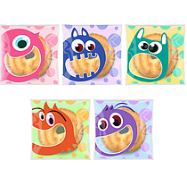 Пакети подарункові прозорі з липкою стрічкою фасувальні Монстрики асорті 10х10х3 см набір 10 шт