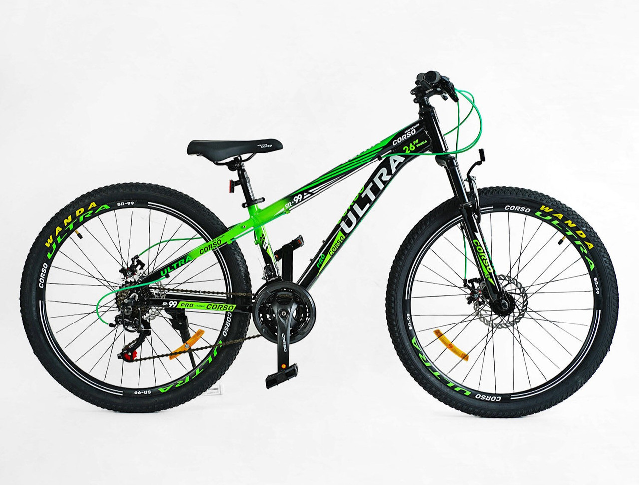 Підлітковий велосипед 26 AL CORSO «ULTRA» UL-26654 алюміній 13", (К-Т SHIMANO) салатово-чорний