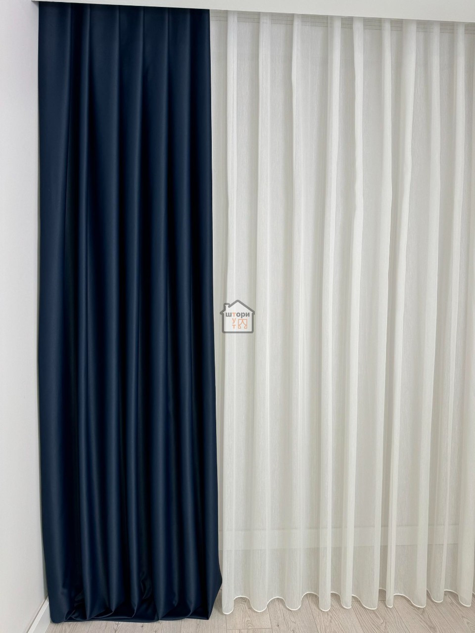 Тканина для штор Блекаут flat матова однотонна, колір синій №18, шторна тканина на відріз, фото 1