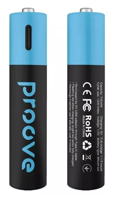 Акумуляторні батарейки Proove Compact Energy AAA з портом USB-C набір 2 штуки, фото 1