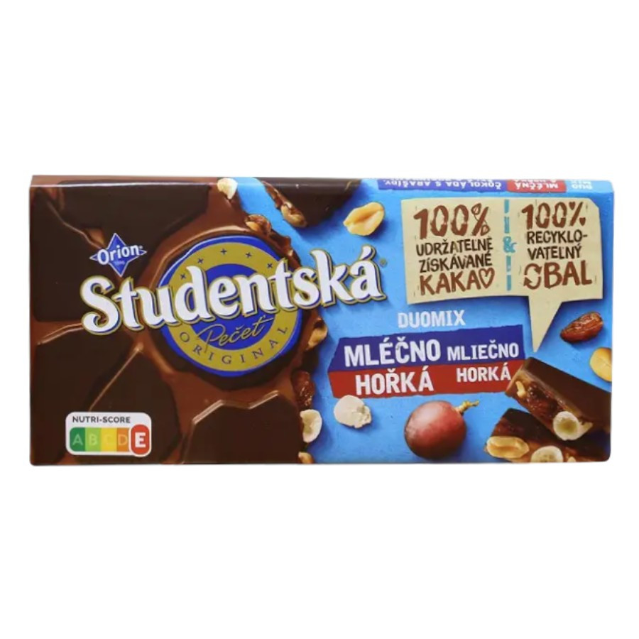 Мікс чорного та молочного шоколаду Studentska зі шматочками горіхами та родзинками 170 грам, фото 1