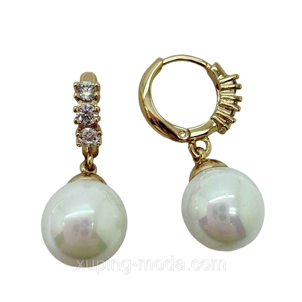 Сережки з перлинами ксюпінг. 25х10 мм. 18 к, фото 1