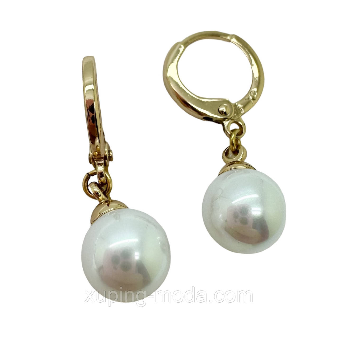 Сережки з перлинами ксюпінг. 25х10 мм. 18 к, фото 1