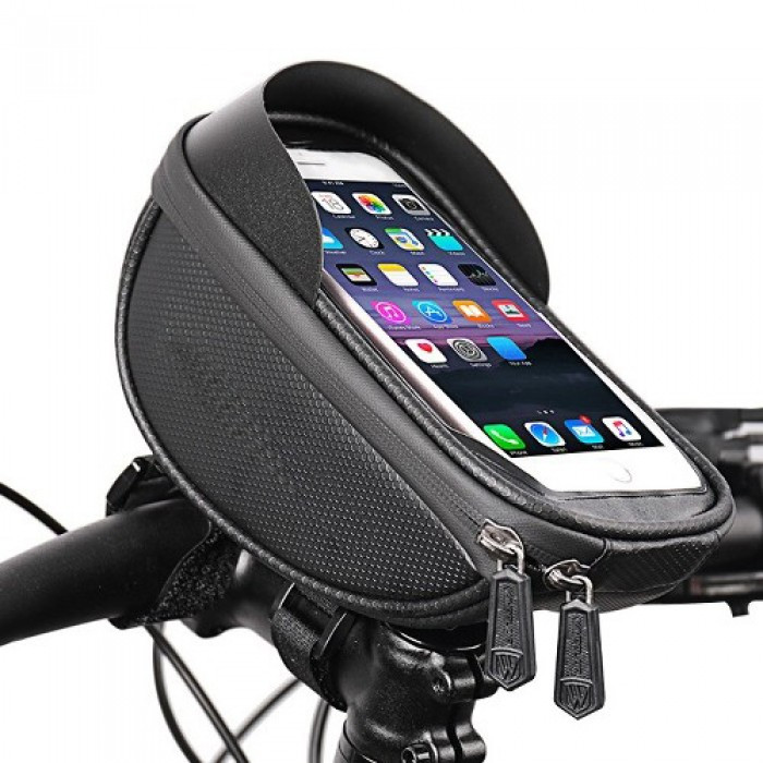 Велосумка на кермо з тримачем під телефон F004 Чорна, фото 1