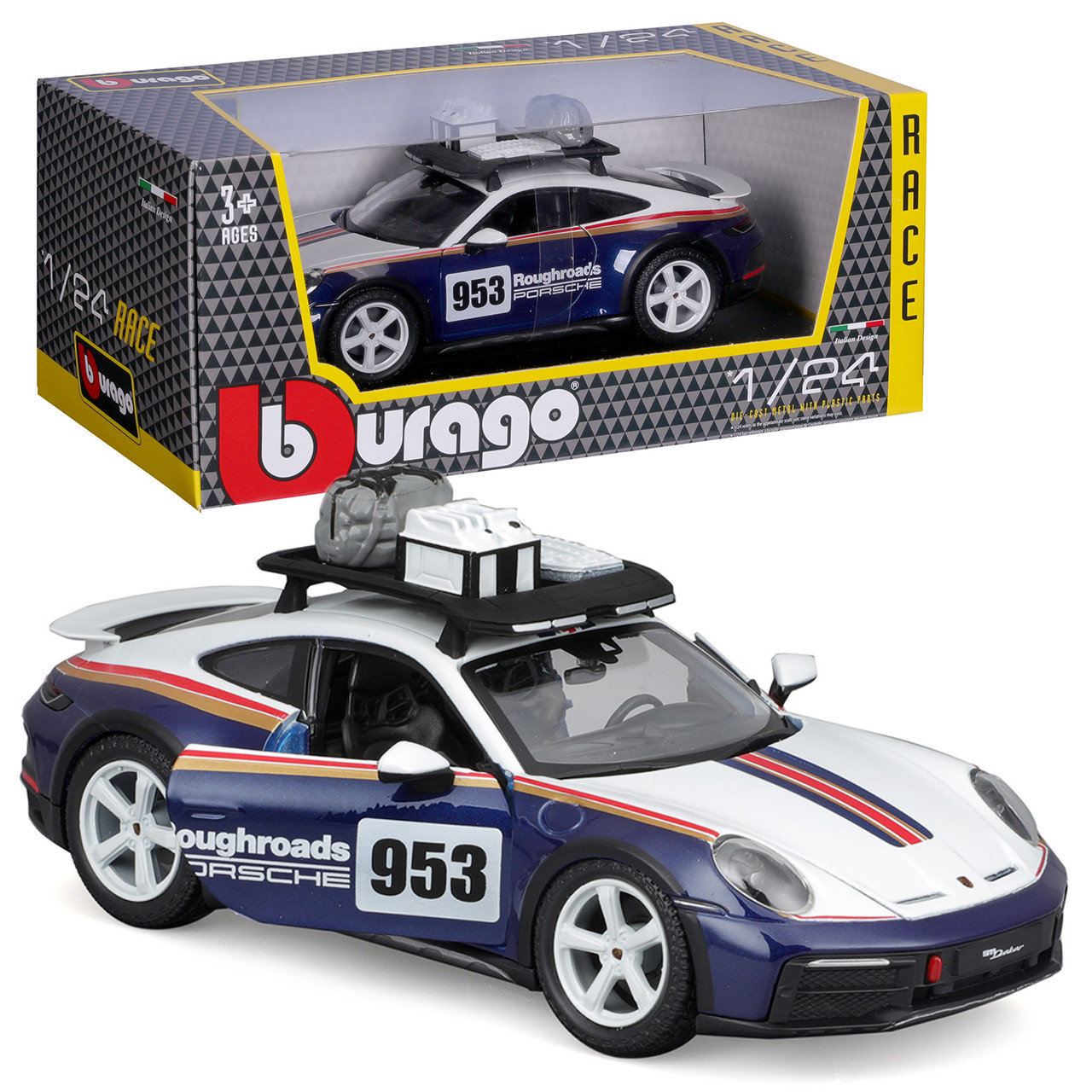 Машинка металева Porsche 911 Dakar порше біло-синя 1:24 Bburago 18*8*9см (18-28029), фото 1