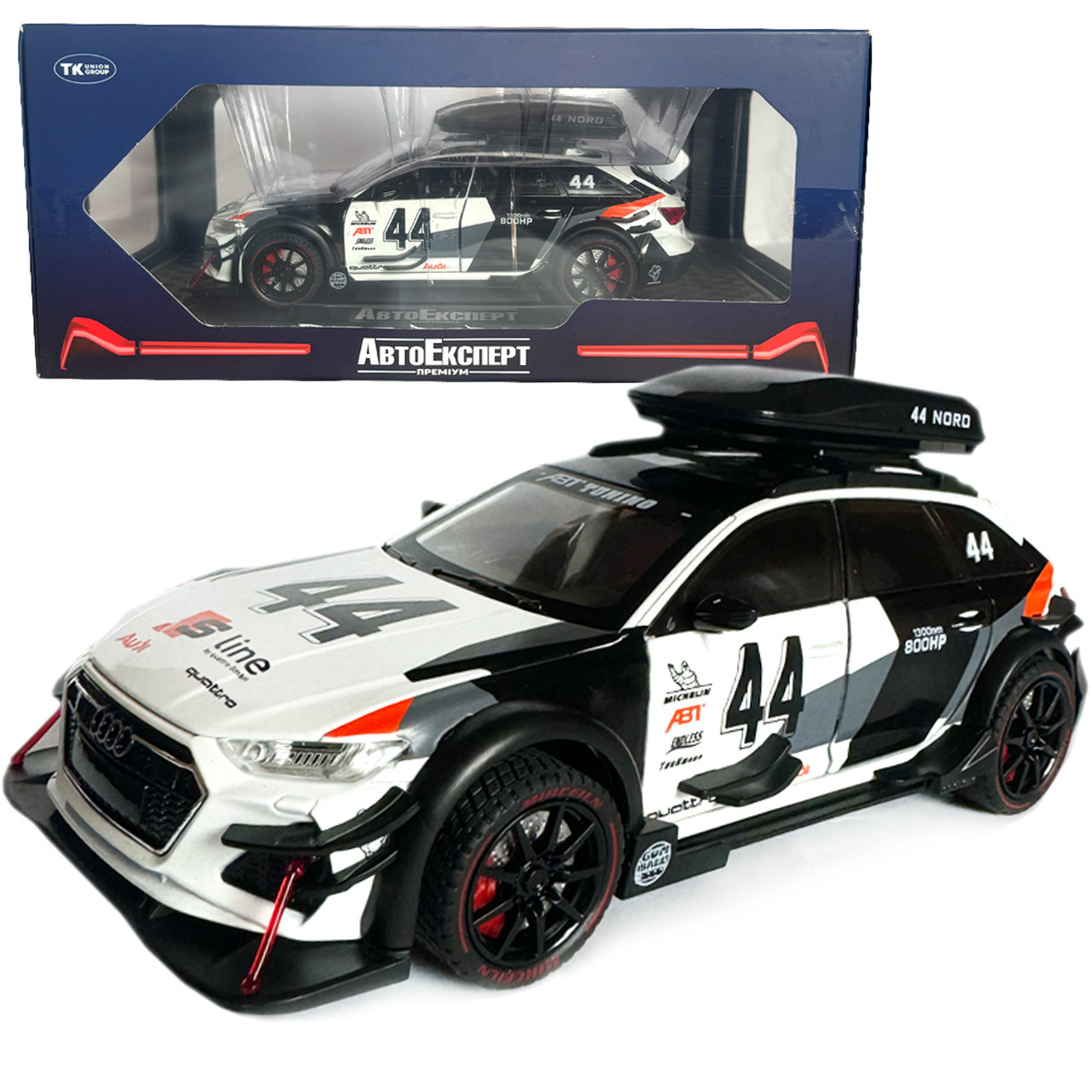 Машинка металева дитяча Audi RS6 Avant DTM 1:24 біла Ауді Автоексперт світло інерція відкриваються двері багажник капот 21*8*9 см