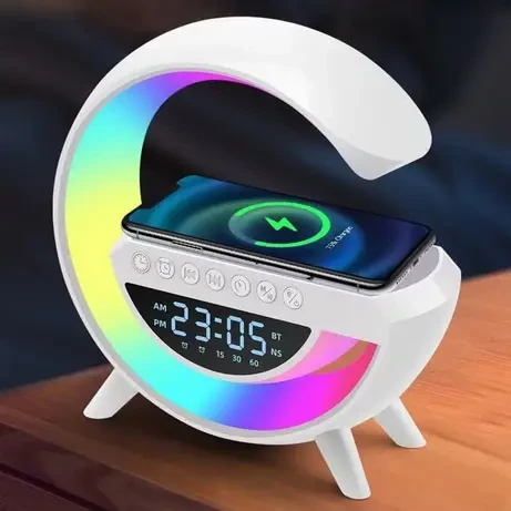 Настільна смарт лампа-нічник G-Smart BT-3401 з бездротовою зарядкою, колонкою та годинником, гугл лампа