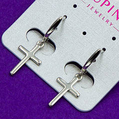 Сережки хрестики жіночі гладкі сріблясті красиві сталь Xuping G-1124
