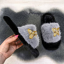 Тапочки хутряні жіночі сірі 4534, фото 2