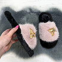 Тапочки хутряні жіночі пудрові 4534, фото 3