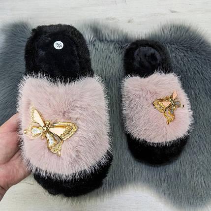Тапочки хутряні жіночі пудрові 4534, фото 1